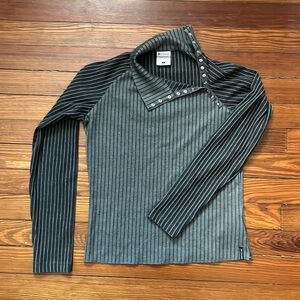 Grey Ribbed Asymmetric Mock Neck Top - Small